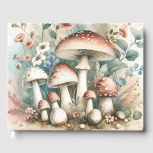 Watercolor Vintage Mushrooms and Flowers Wedding Guest Book