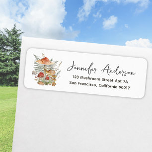 Watercolor Vintage Mushrooms Ferns Return Address Label