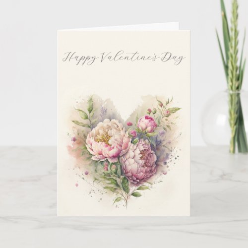 Watercolor Vintage Peony Heart Holiday Card