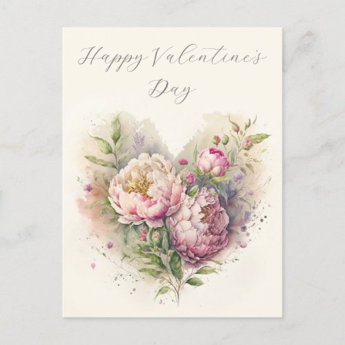 Watercolor Vintage Peony Heart Postcard