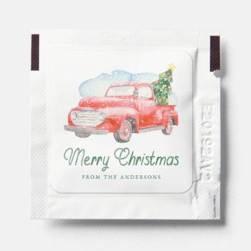Watercolor Vintage Pickup Truck Christmas Hand Sanitizer Packet