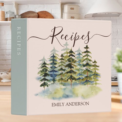 Watercolor Vintage Pine Forest Recipe Cookbook 3 Ring Binder