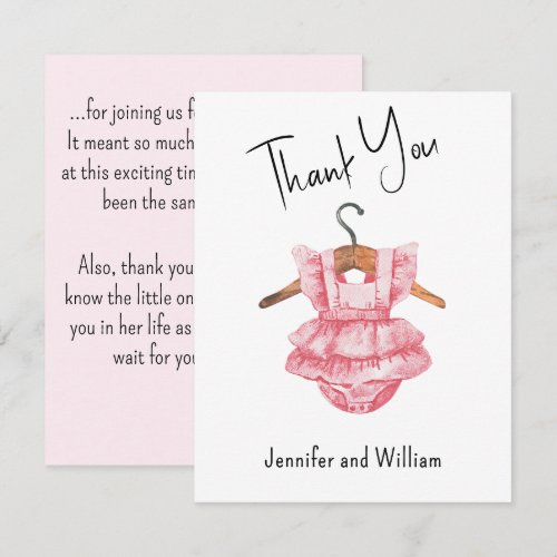 Watercolor Vintage Pink Dress Baby Shower Thank You Card