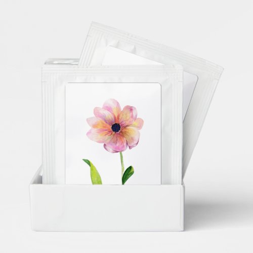 Watercolor Vintage Pink Flower Design Custom Tea Bag Drink Mix