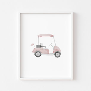 Watercolor vintage pink golf cart poster
