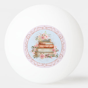 Watercolor Vintage Pink Roses and Books Floral  Ping Pong Ball