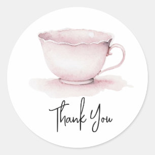 Watercolor Vintage Pink Tea Cup Thank You  Classic Round Sticker