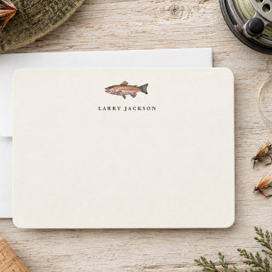 Watercolor vintage Rainbow Trout Fishing Flat Note Card