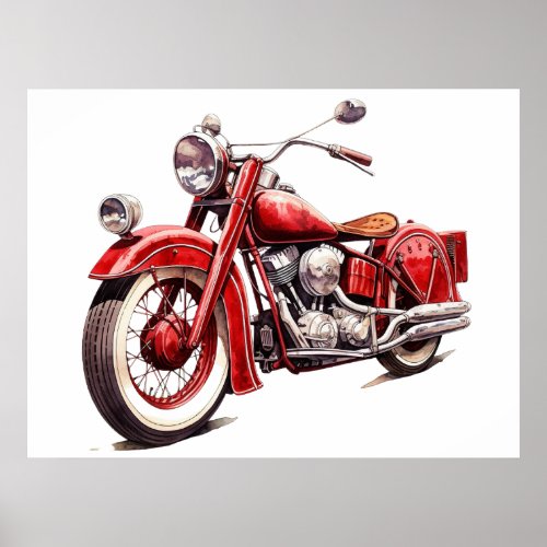 Watercolor Vintage Red Classic Motorcycle Poster