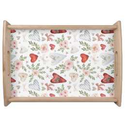Watercolor Vintage Red heart and Rose  Serving Tray
