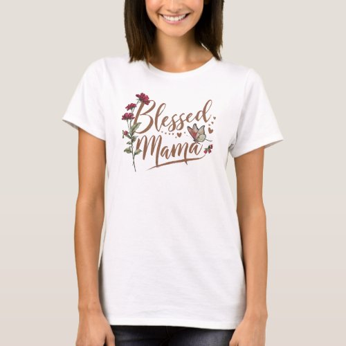Watercolor vintage red roses Blesses Mama  T_Shirt