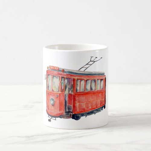 Watercolor Vintage Red Trolley Car Mug