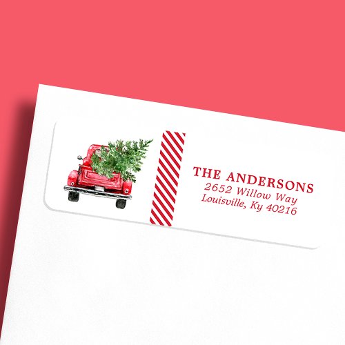 Watercolor Vintage Red Truck Christmas Address Label