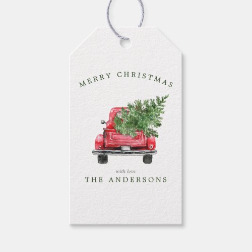 Christmas Gift Tags 18 Watercolor Vintage Red Truck Christmas Gift Tags