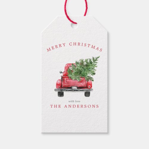 Christmas Gift Tags 5 Watercolor Vintage Red Truck Christmas Gift Tags
