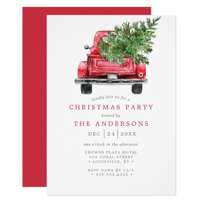Watercolor Vintage Red Truck Christmas Party Invitation Zazzle Com