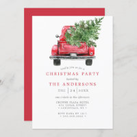 Watercolor Vintage Red Truck Christmas Party Invitation