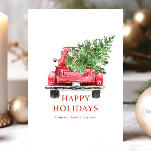 Christmas Greeting Cards 8 Watercolor Vintage Red Truck Christmas Tree Happy Holiday Card