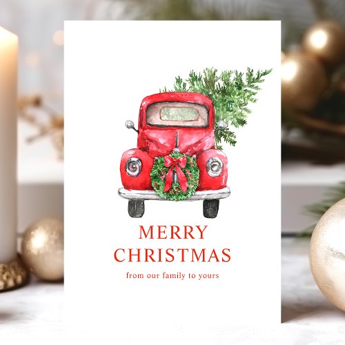Christmas Greeting Cards 7 Watercolor Vintage Red Truck Christmas Tree Holiday Card