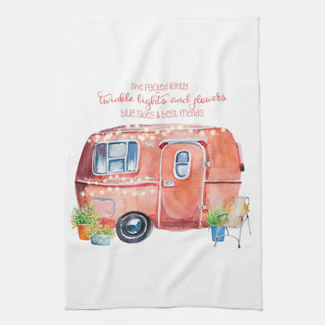 Watercolor Vintage Retro Camper Caravan Kitchen Towel Zazzle