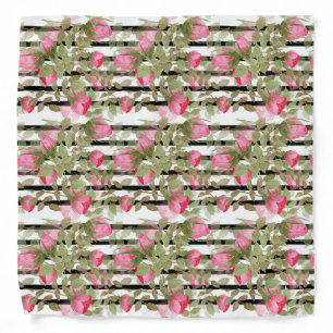 Watercolor vintage retro pink roses flowers floral bandana