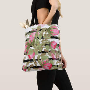 Watercolor vintage retro pink roses flowers floral tote bag