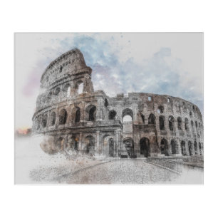 Watercolor Vintage Rome Colosseum – Italy Retro Acrylic Print