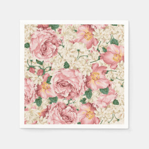 Watercolor Vintage Rose and Hydrangea Pattern Napkins