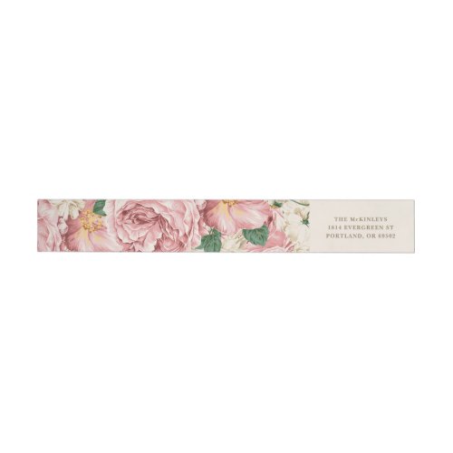 Watercolor Vintage Rose and Hydrangea Pattern Wrap Around Label