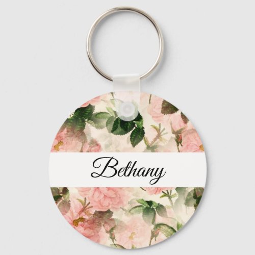 Watercolor Vintage Rose Flower Pattern Keychain