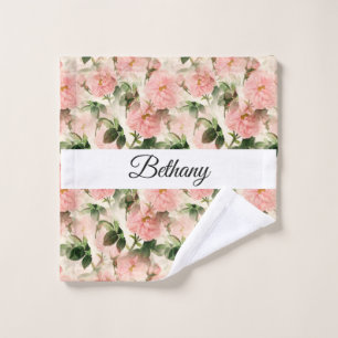 Watercolor Vintage Rose Flower Pattern Monogram Wash Cloth