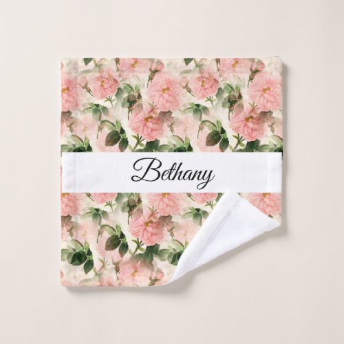 Watercolor Vintage Rose Flower Pattern Monogram  Wash Cloth