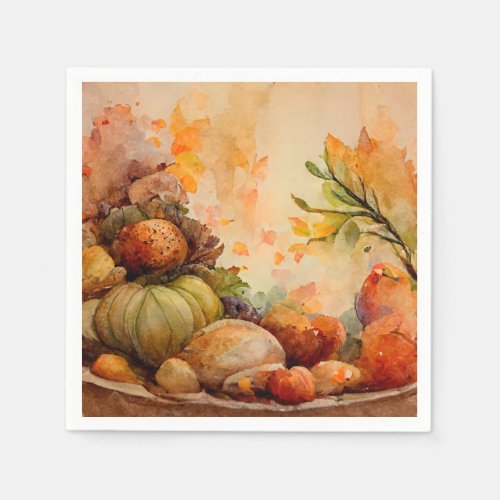 Watercolor Vintage Rustic Fall Pumpkin Harvest Napkins