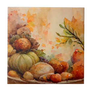 Watercolor Vintage Rustic Orange Fall Pumpkins Ceramic Tile