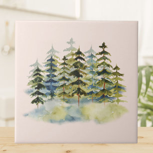 Watercolor Vintage Rustic Pine Forest Ceramic Tile