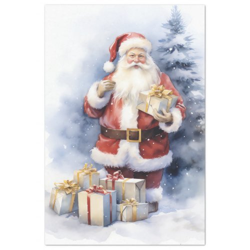 Watercolor vintage Santa Claus Christmas gifts Tissue Paper