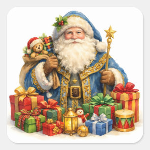 Watercolor Vintage Santa Claus with Presents Square Sticker