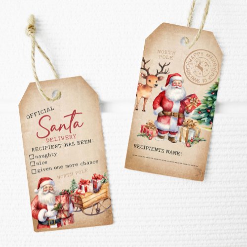 Watercolor vintage Santa Merry Christmas Gift Tags