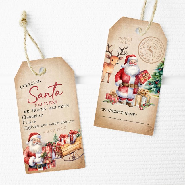 Watercolor vintage Santa Merry Christmas Gift Tags (Creator Uploaded)
