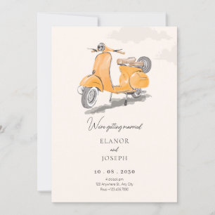 Watercolor vintage scooter art wedding invitation