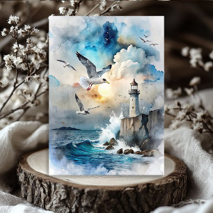 Watercolor vintage sea light house Glarus gulls Tissue Paper