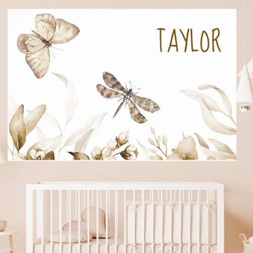 Watercolor Vintage Sepia Floral Baby Nursery Poster