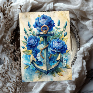 Watercolor vintage shabby chic anchor blue flowers tissue paper