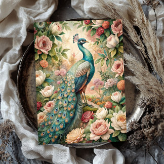 Watercolor vintage shabby chic peacock blush roses tissue paper
