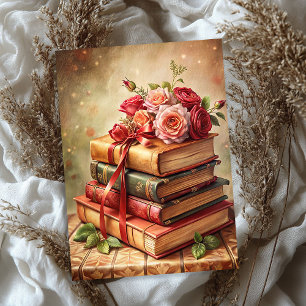 Watercolor vintage shabby chic red roses old books tissue paper