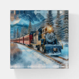 Watercolor Vintage Steam Engine Train Paperweight