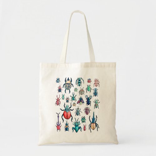 Watercolor vintage style beetle illustration tote bag