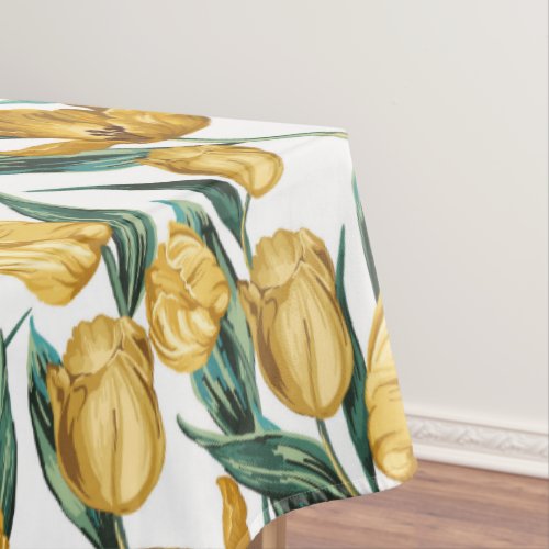 Watercolor Vintage Summer Yellow Tulips Easter Tablecloth