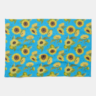 Watercolor Vintage Sunflower Bouquet Pattern  Kitchen Towel