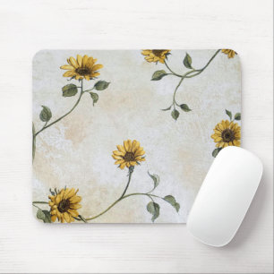 Watercolor Vintage Sunflower Design Mouse Pad